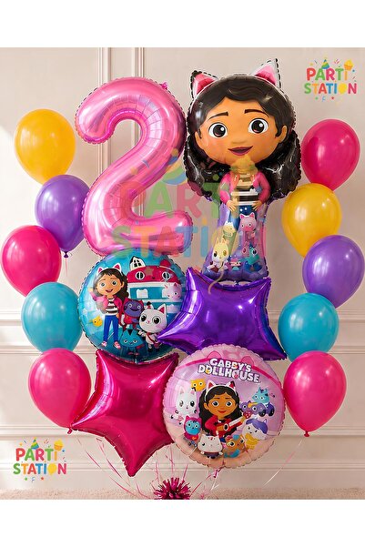 Parti Station Gabby Dollhouse Balloon Set for 2 Years Old, 14 Piece Birthday ...