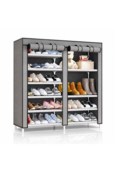 MACVI Dulap de pantofi textil gri cu fermoar — Organizare eficientă a pantofi...