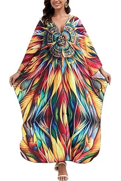 GENERAL Women Caftan Roomy Loungewear Nightgown Beach Dress Cover Ups Robe Sa...