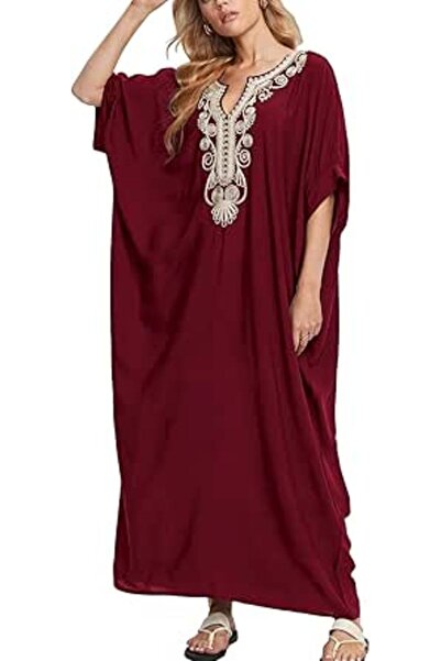 YouKD Embroidered Floral Kaftan Bohemian Beach Dress Bikini Coverups Long Bat...