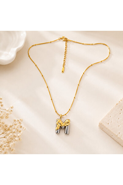 Archhazel Jewelery Double Color m Letter Steel Necklace
