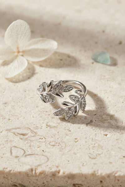 shopwave Silver Color Olive Branch Leaf Pattern Adjustable Zircon Stone Women...