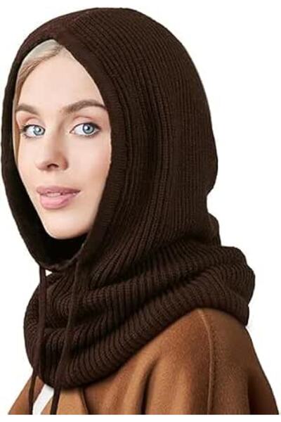 GENERAL Hooded Scarf Hat Knit,Winter Hat with Neck,Balaclava Women Beanie Sku...