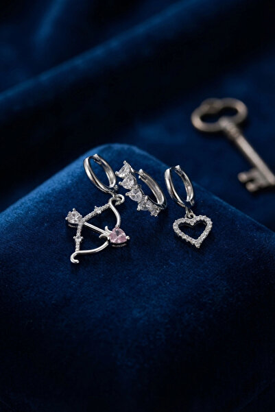 shopwave Set of 3 Earrings Silver Color with Eros Bow Detail