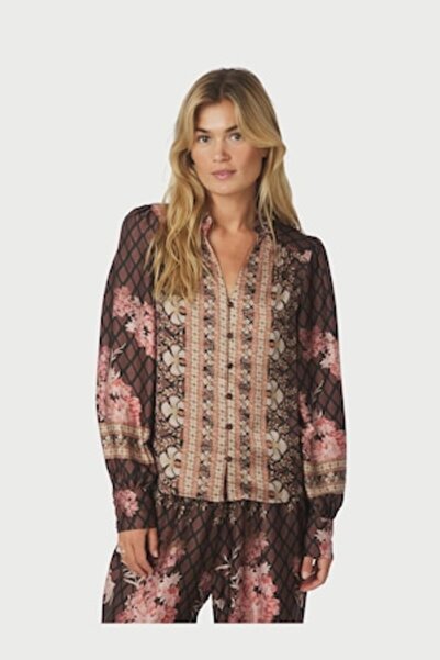 Neo Noir Women's blouse, Massima Botanical Border, Dark Brown