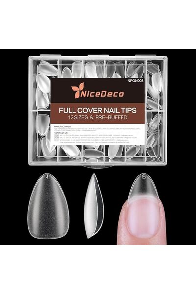 Nicedeco أظافر صناعية شفافة بتصميم اللوز، أظافر لاصقة بالكامل، أظافر جل إكس ط...