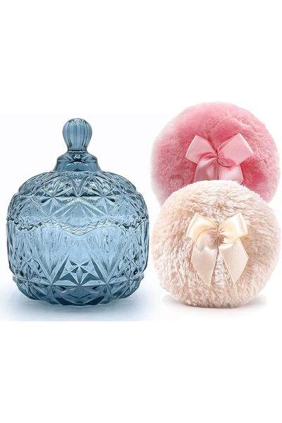 YILUSHENGHUA Luxury 4 Inch Glass Loose Powder Container with 2 Soft 3.5" Puff...