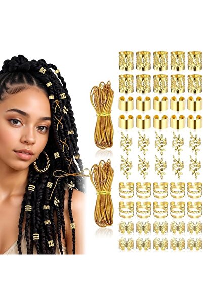 Tazweeq 52 Pcs Gold Hair Jewelry, Adjustable Hairs Cuffs Metal Braid Clips, G...