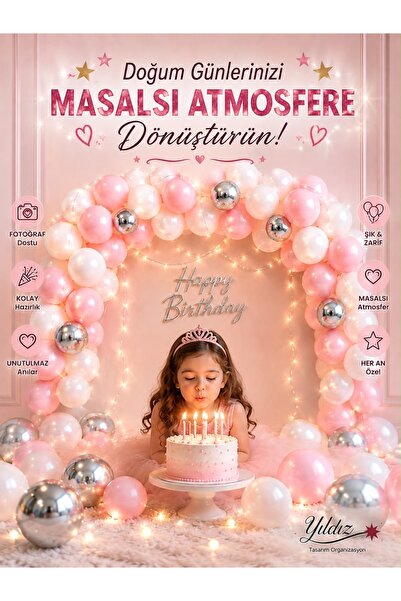 Genel Markalar Doğum Günü Balon Seti Işıklı – Kız Çocuk Parti Süsü, Baby Show...