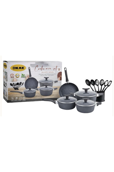 OKAE Luxury 13Pcs Grey Luxury Granite Coated Aluminium Cookware Set