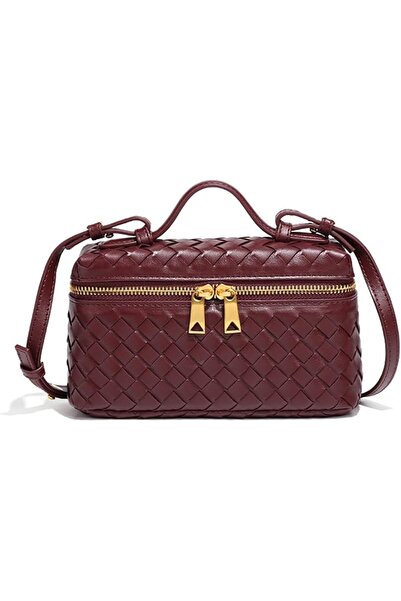 GENERAL Top-Handle Pouch Handbag for Women Woven Leather Vanity Case Designer...