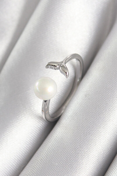 SORA GROUP Brass Silver Color Ball Pearl Figure Fish Tail Model Women's Ring
