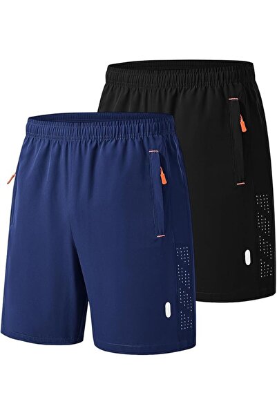 GENERAL 2 Pack Men's Sport Shorts Pack Zip Pockets Gym Training Jogging Short...