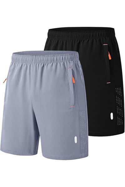 GENERAL 2 Pack Men's Sport Shorts Pack Zip Pockets Gym Training Jogging Short...