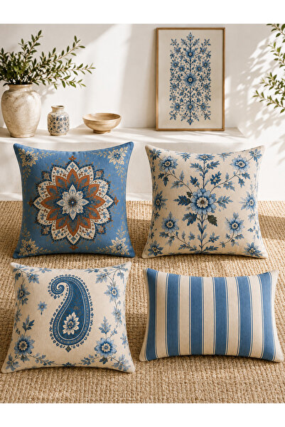 ayshome textile Ays Home Bohem Trend Mandala Şal Desen 4'Lü Kırlent Kılıfı Seti