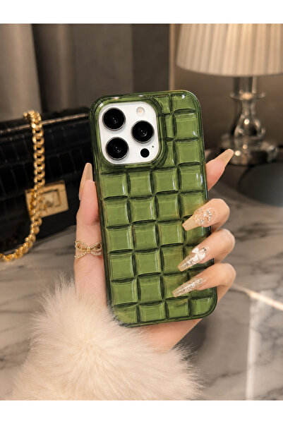 EDELFU iPhone 13 PRO MAX uyumlu - Matcha, Zümrüt Renk Örgülü Şeffaf Sararmaz,...