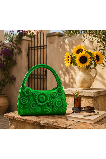 Verda Desing 3D Printing Sunflower Patterned Green Color Women's Shoulder Bag...