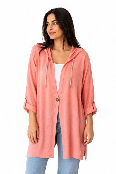 Neden Tekstil Women's Hooded Long Relaxed Fit Knitwear Cardigan