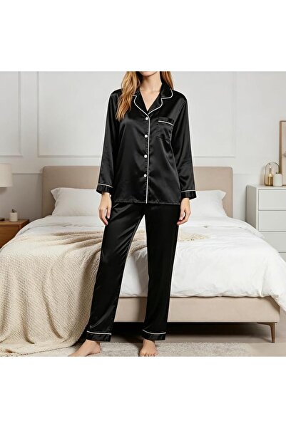 womenswork Womens Satin Pajamas Set, Button 2-Piece Sleepwear with Pockets, L...