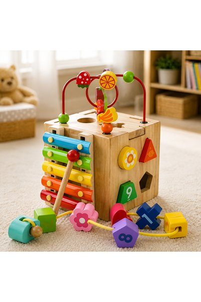 Generic Brand مكعب مونتيسوري خشبي متعدد الأنشطة (5 في 1) Wooden Montessori Ac...