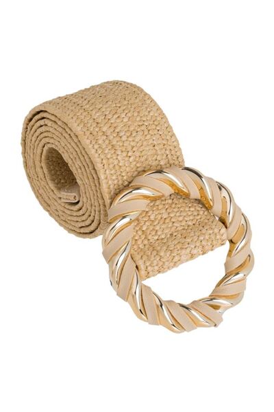 OEM Elastic Summer Belt with Round Golden Buckle for Women 105x5cm