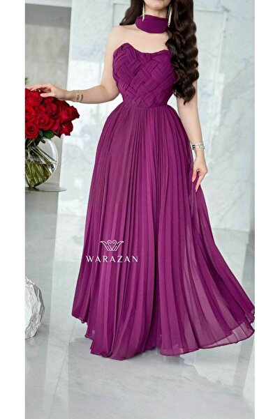 WarzanClass Pleated Evening Dress - Fuchsia - 14