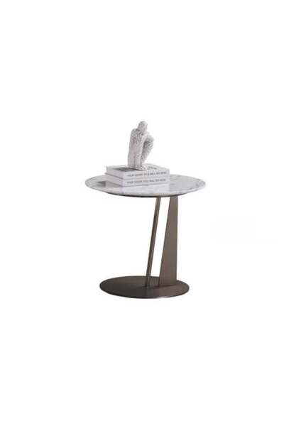 Metal Side table – melamine wooden marble top and steel base