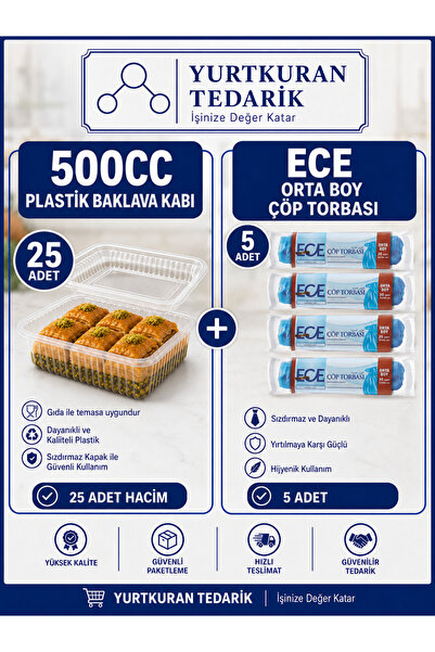 500 CC / GR BAKLAVA SÜTLAÇ KABI 25 AD VE 5 ADET ORTA BOY ECE ÇÖP TORBASI