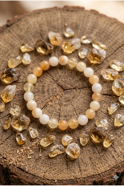 ZGNOVA Handmade Citrine Round Natural Stone Flexible Bracelet