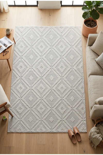 Dinarsu Grace Serisi Dekoratif Jüt Modern Geometrik Desenli Krem Salon Oturma...