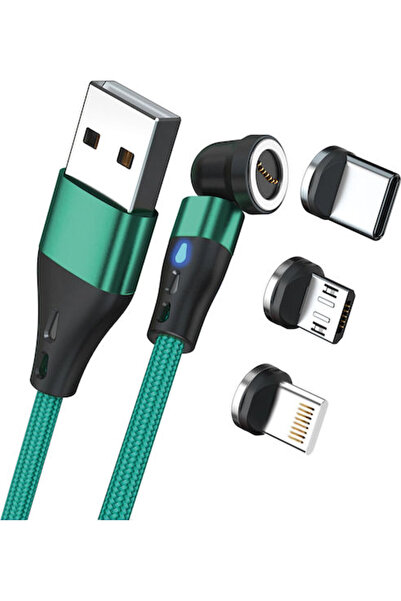 realpower Μαγνητικό καλώδιο USB σε Lightning / Type-C / micro USB 2μ Πράσινο ...