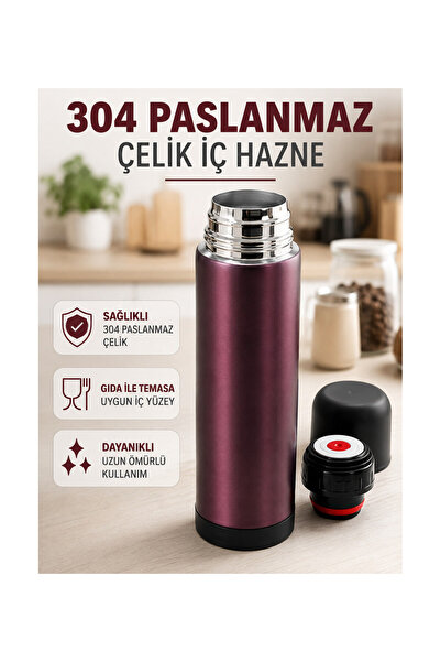 pınaxar Stainless Steel Travel Thermos One-Key Vacuum Coffee and Tea Thermos