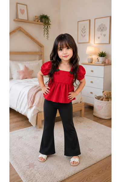 VODEXA Girls' Spanish-Cut Black Leggings – Elastic Fabric Comfortable Fit Cas...