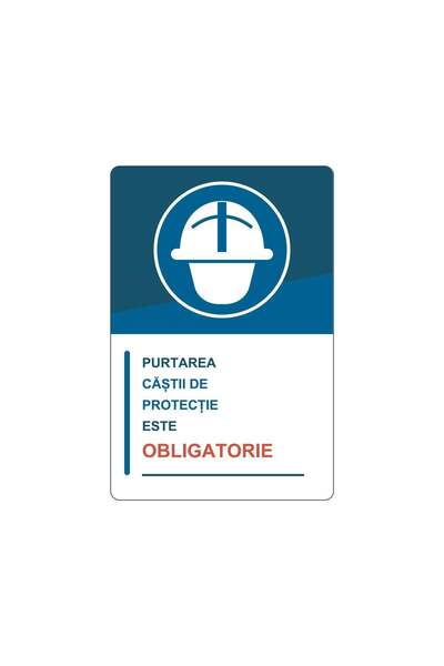 PAS Indicator „Purtarea căștii de protecție este obligatorie”, placa PVC rigi...