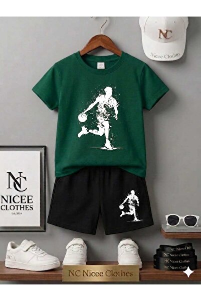 Leto Lykia Summer Children's T-Shirt Shorts Unisex (White Basketball Player P...
