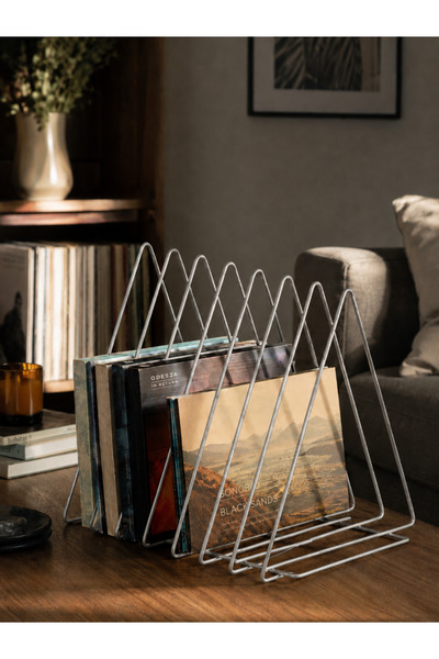 boz concept home Vela Metal Plaklık ve Dergilik Üçgen Bölmeli Masaüstü Kitapl...