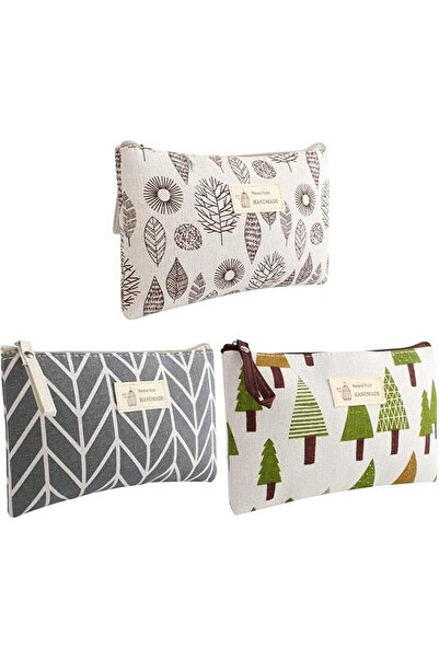 X SPRING Canvas Cosmetic Bag, 3PCS 22x14cm Printed Makeup Organizer with Zipp...