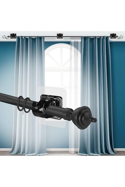 JOYZZZ Curtain Rod Brackets, 6 Pcs Black No Drill Mounting Hooks, Curtain Rod No Drill Brackets for