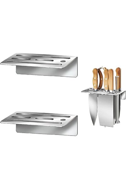 KASTWAVE 2-Pack Stainless Steel Knife Holder, Wall-Mounted, No-Drill Installa...