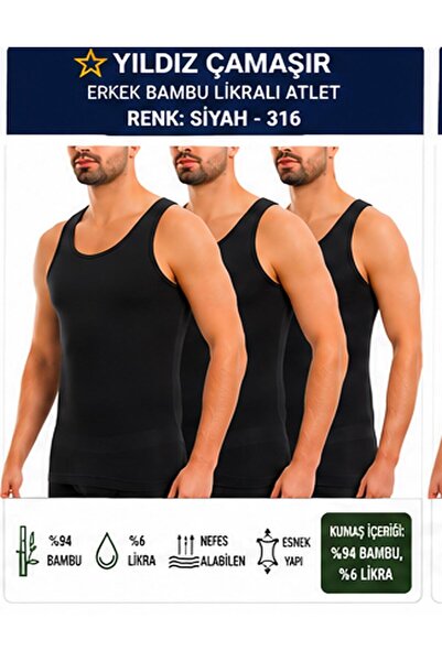 Yıldız Çamaşır Men's Bamboo Lycra Strap Undershirt (315-316-317-318)- 3 Pieces