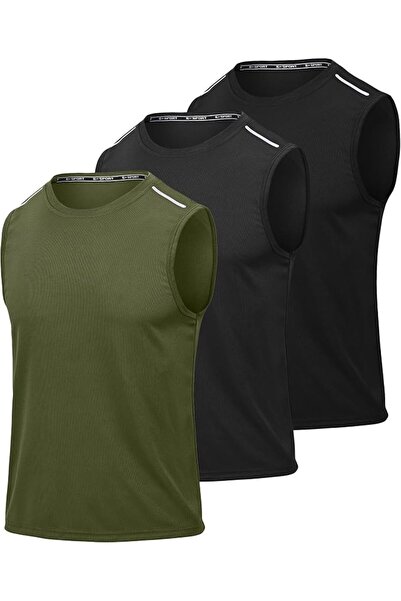 GENERAL 3 Pack Men's Sport Tank Tops Dry Fit Polyester Gym Workout Sleeveless...