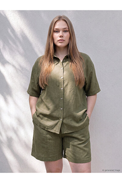 LC Waikiki Nevavm Plus Size Linen Blend Women's Shirt with a Difference