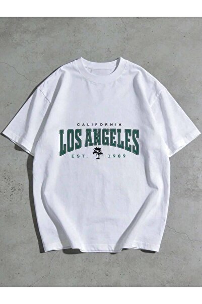 29CUN 1pc Mens Clothes Los Angeles Tree Print White TShirt, Unisex Casual Cre...