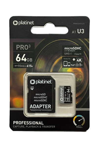 Platinet Card microSD cu adaptor, capacitate 64GB, clasa 10, marca