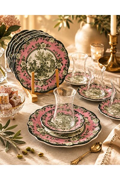 Onedekor 18 Parça 6 Kişilik Venora Pink Pasta Çay Saati Seti