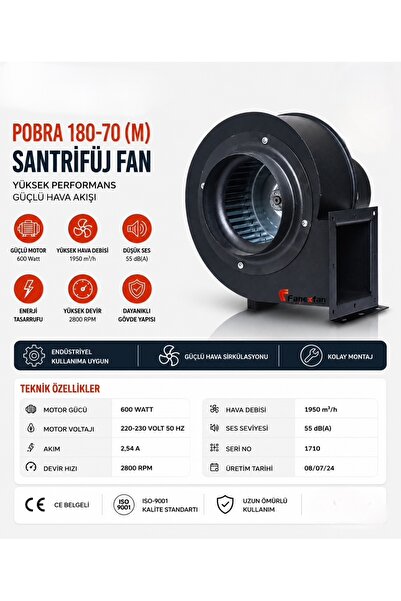 FANEXFAN Pobra 180-70 Radyal 600 Watt Sık Kanatlı Endüstriyel Tip Radyal Fan ...