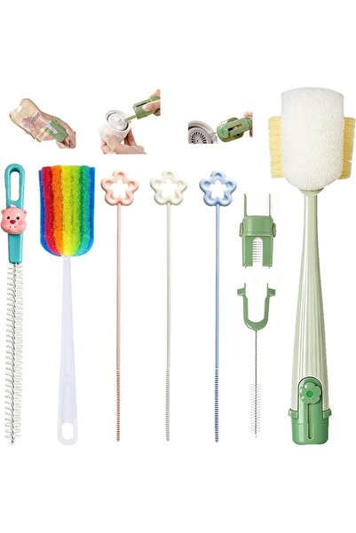 MIKUER 10 in 1 Bottle Cleaning Brush Set, Multifunctional Lid Baby Bottle Bru...