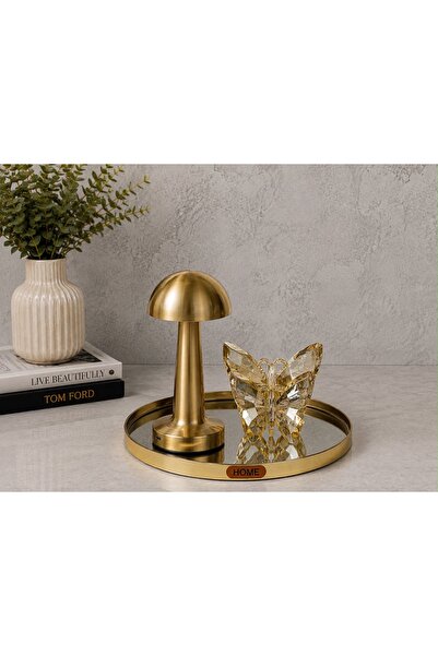sahane & bazaar Yuvarlak Metal Aynalı Tepsi Sunumluk Tepsi Kahve Sunum Tepsis...