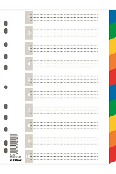 donau Separatoare Plastic Color, A4, 120 Microni, 10 Culori/Set, Donau, Alb, ...
