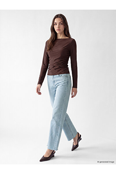LC Waikiki Lcw Modest Indigo High Waist Wideleg Women's Jean Trousers